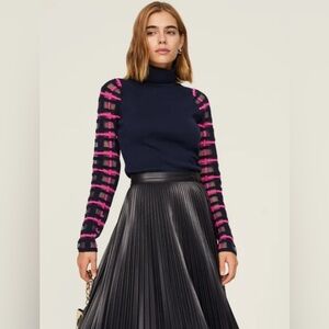 Esteban Cortazar Sheer Sleeve Turtleneck Top Size Small